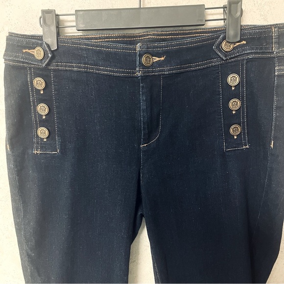 TALBOTS 10P WOMENS DARK WASH BUTTONS STRETCH COTTON BLEND DATE NIGHT 70'S JEANS - Picture 2 of 10